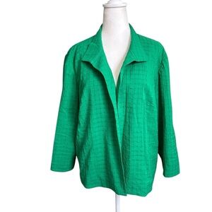 Chico's Travelers Open/Short Jacket Green 3/4 Sleeve Lightweight Lined Size 3